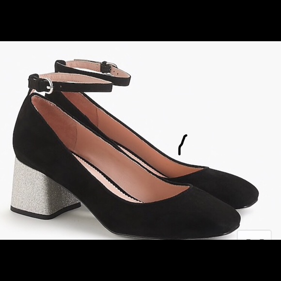 J. Crew black suede Contrast glitter heels 9.5 - Picture 6 of 6